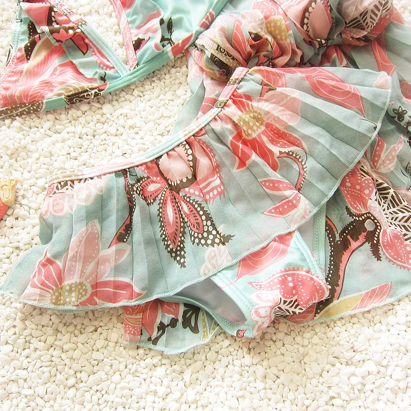 Южнокорейский милый детский купальный костюм для девочек, Купальник бикини из трех предметов, детское свободное пляжное платье