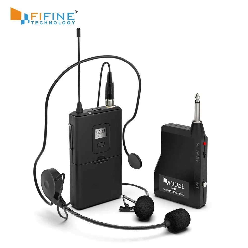 

Fifine 20-Channel UHF1/4â€˜â€™ Inch Output wireless microphone with lavalier & headset mic suit for speaker cell phone camera K037B