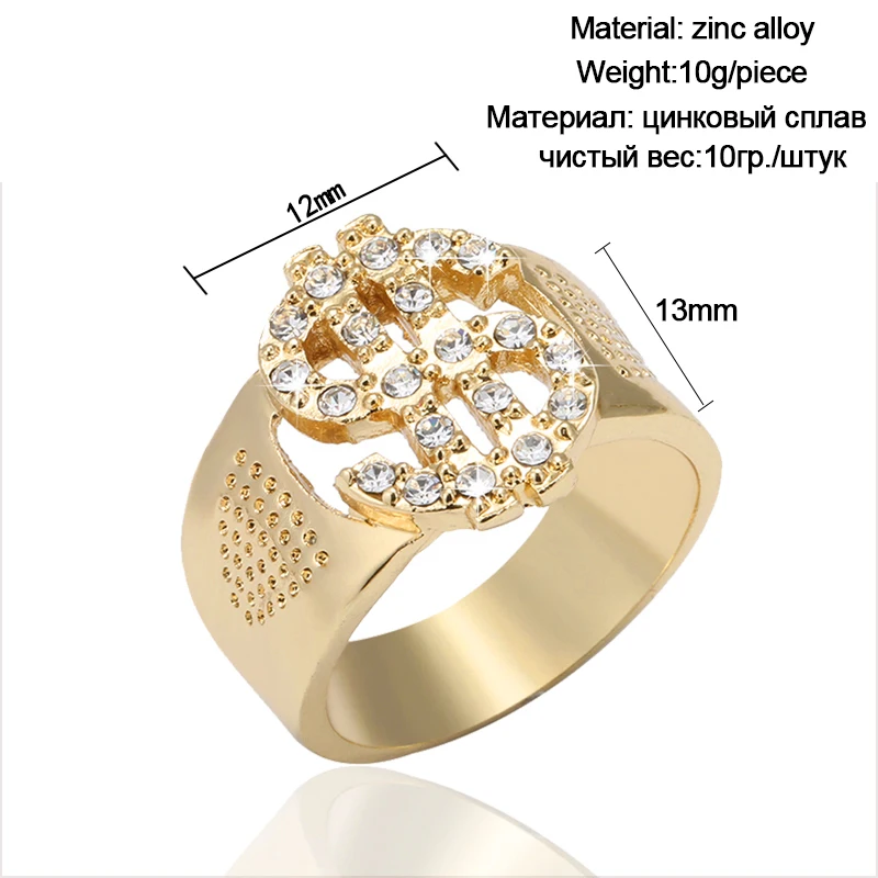 SONYA Мода Рок Iced Out Bling Золотой Цвет Доллар США знак печатки кольца для мужчин ювелирные изделия#7-13