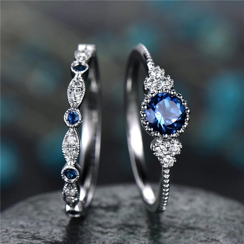 

Fashion Jewelry Blue / Green Color Engagement And Wedding Rings Set For Women Ladies Jewelry Gifts