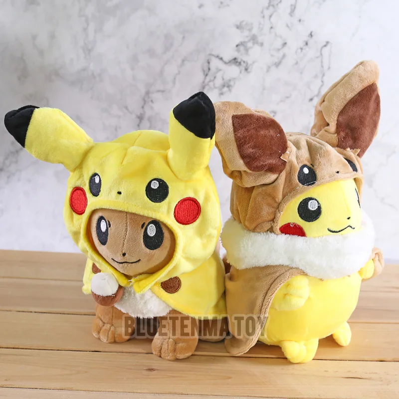 

Game Animals Pikachu Cosplay Eevee Plush Stuffed Dolls Eevee with Cloak Cos Pikachu Toy Kids Gift