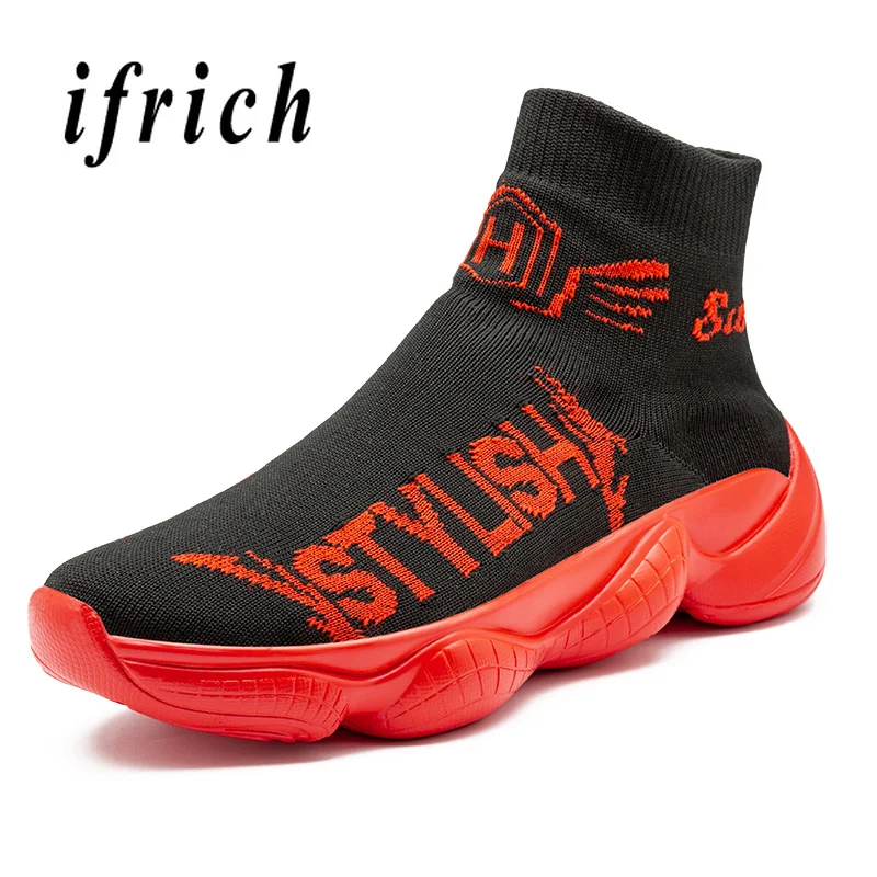 

New Fashion Shoes for Mens Red Yellow Walking Male Footwear Comfortable Breathable Casual Sneakers Men Slip-on Men Sock Shoes