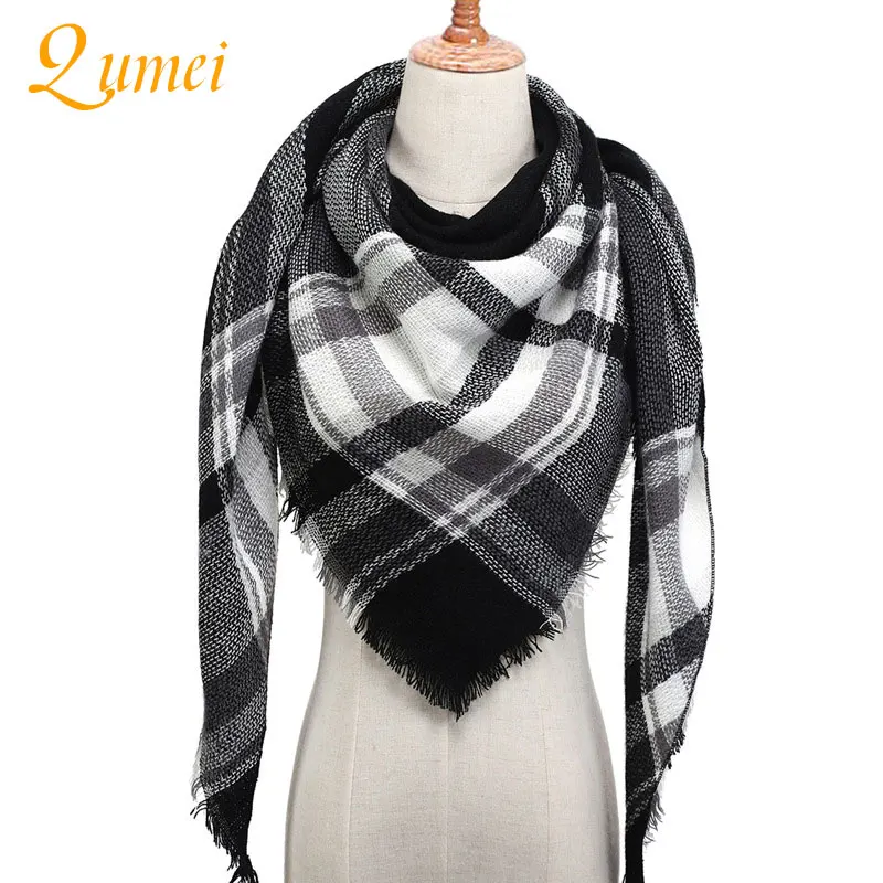 

38colors Winter Scarf Fashion Women Scarf 135*135*210cm Luxury Plaid Cashmere Scarves Women Triangle Bandage Bufanda A12 Qumei