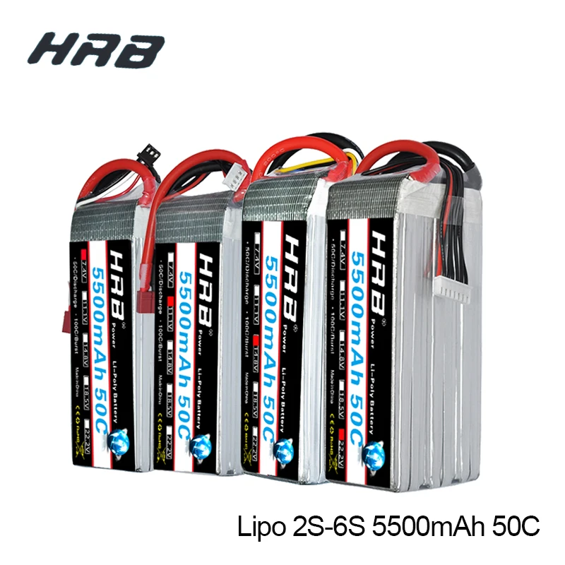 Аккумулятор hrb Lipo 2S 3S 4S 5S 6S 5500mAh 50C MAX 100C 7,4 V 11,1 V 14,8 V 18,5 V 22,2 V AKKU для вертолета квадрокоптера дрона радиоуправляемого автомобиля