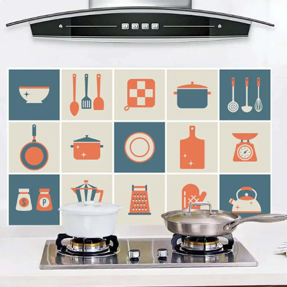 

Creative Simple Waterproof Aluminum Foil Heat Resistant Oil-proof Kitchen Tile Wall Sticker Kitchenware Cartoon Stickers Decor