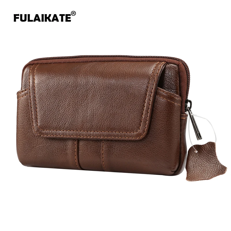 FULAIKATE 6" Genuine Leather Waist Bag for Samsung Galaxy S8 Plus Case Universal Pouch Note8 A8 A9 Men's Business Pocket | Мобильные