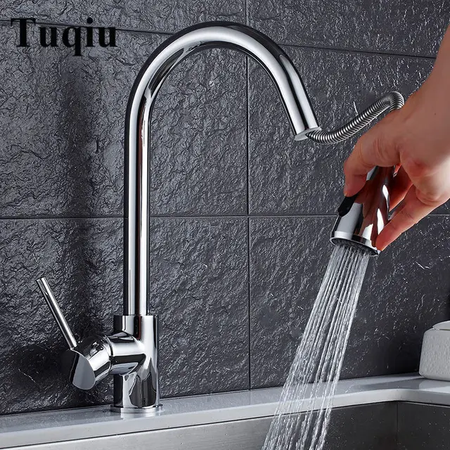 Best Offers Kitchen Faucet Chrome/Nickel Brushed Pull Out Brass Kitchen Faucet Single Handle Sink Mixer Tap Hot Cold Deck Mounted Water Tap