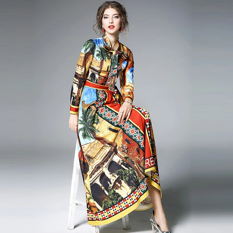 2018 Новинка весны мода красочные печати женское платье vestidos чешские Стиль
