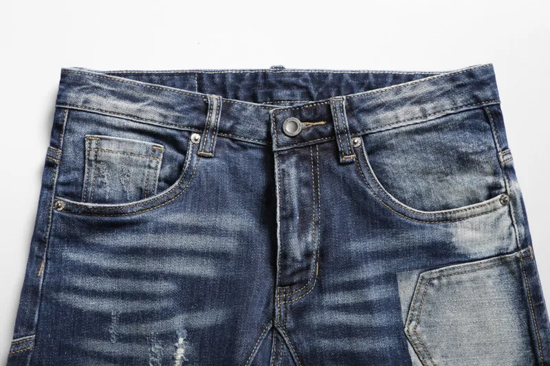 Italy Designed Man Slim Ripped Holes Jeans Men patchworks Skinny Denim Pants Male Street Wear Quatliy Europeans style Trousers