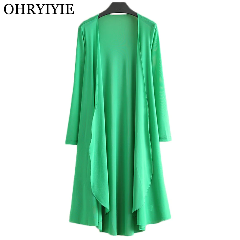 OHRYIYIE زائد حجم 5XL طويلة النساء سترة سترة المعطف 2019 الصيف عارضة فضفاض محبوك بالأزرار السيدات أبلى سحب فام