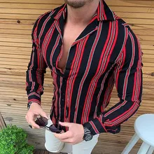 Мужская рубашка Осенняя разноцветная полосатая рубашка поло с длинным рукавом Топ Блузка Гавайская приталенная мужская одежда уличная
