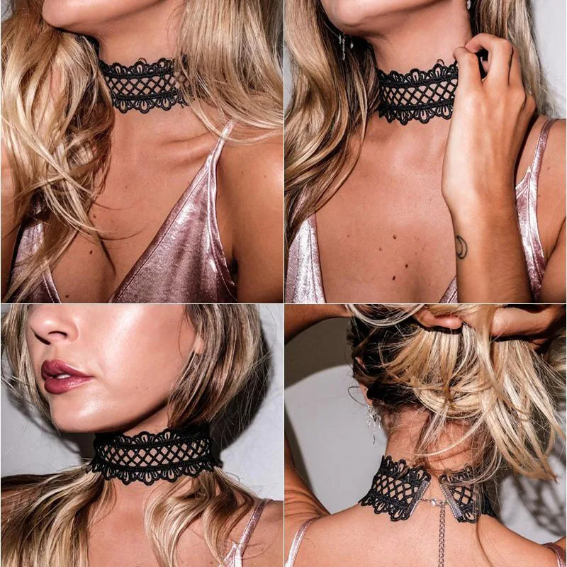 summer Newest fashion jewelry accessories Sexy hollow out lace black choker necklace for couple lovers' N174 - Image 3