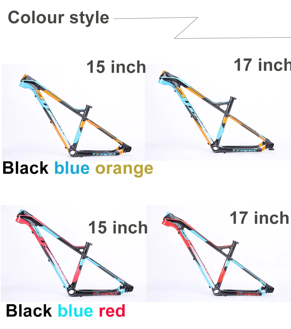 Clearance Tropix Carbon Mountain Bike Frame 27.5er 142mm*12mm thru axle bicycle frame T800 carbon fibre 15 17inch bb90 650B MTB xc 2019new 15