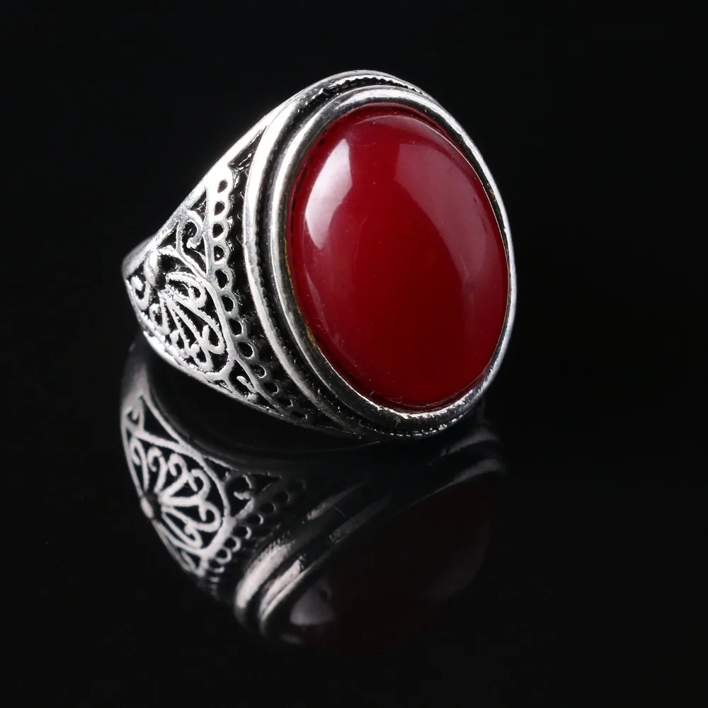 Серебряный Античные кольца большой овальной вставкой из черного кольцо с красным камнем дизайн резная черная бижутерия из оникса Aneis Винтаж для женщин Для мужчин