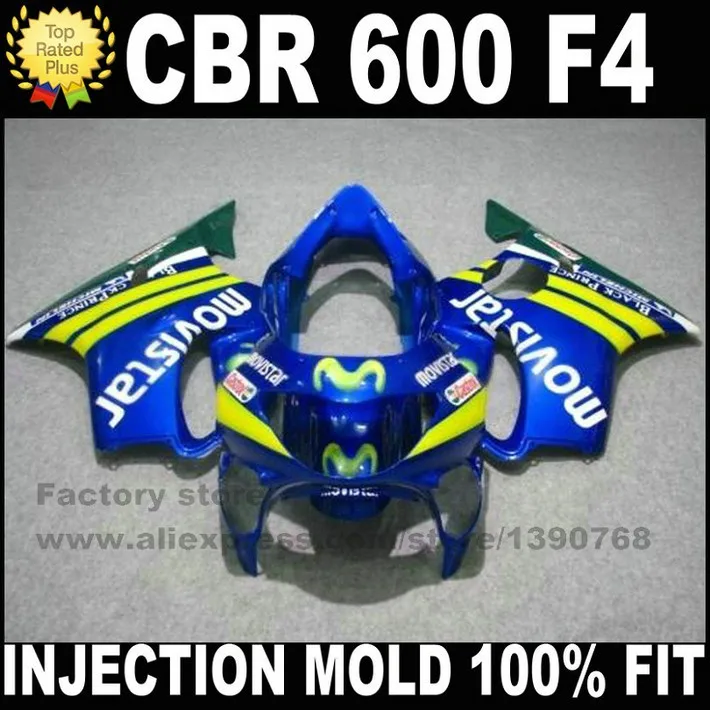 Литья под давлением обтекатели комплекты для HONDA CBR 600 F4 1999 2000 CBR600 99 00 синий желтый MOVISTAR обтекатель комплект пластиковых деталей C3