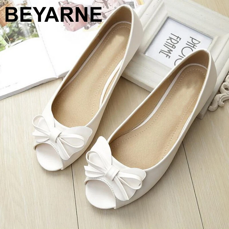 

BEYARNE 2019Spring Casual peep toe women flat shoes summer black shoe slip on ladies boat shoes Plus size 35-43E314