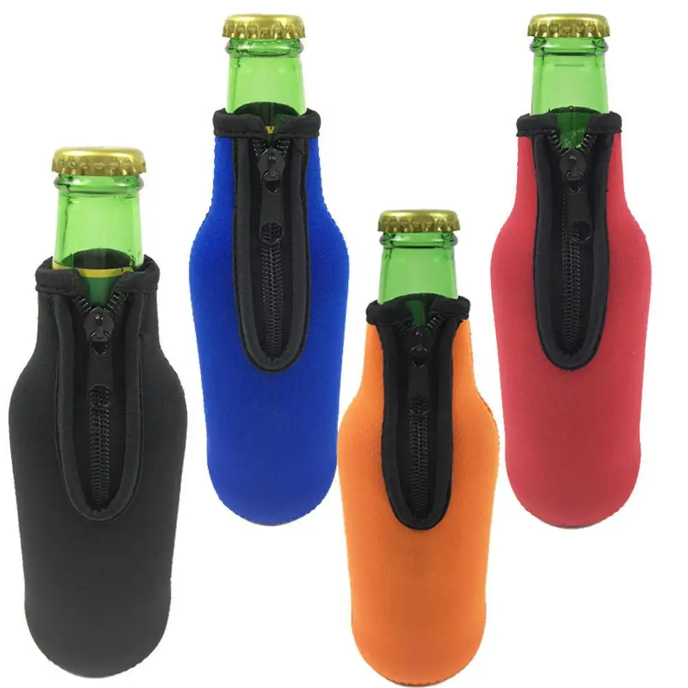 

Beer Bottle Cooler Sleeves with Ring Zipper Collapsible Neoprene Insulators for 330ml Zipper Diving Bottles Party Drink Coolies