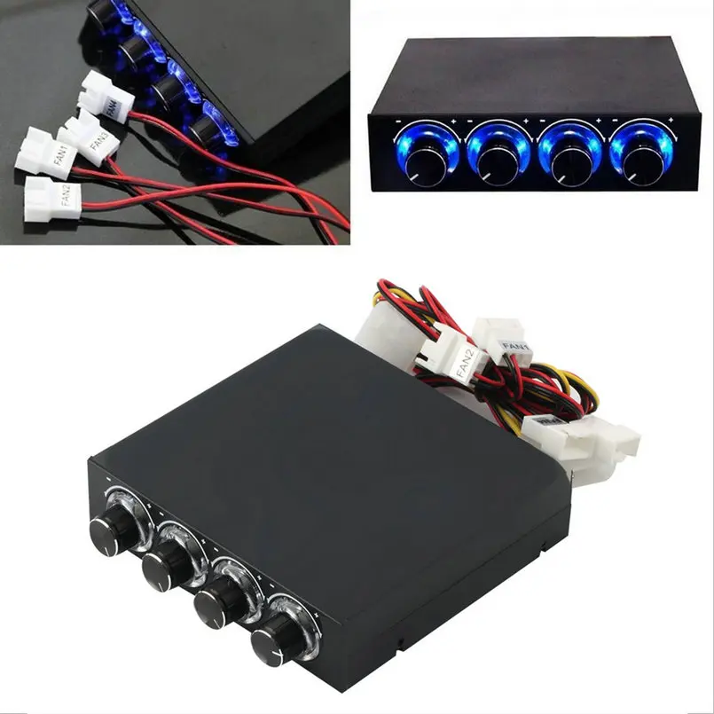 3.5 بوصة PC حالة PC HDD CPU 4-قناة جهاز تحكم في سرعة المروحة مع الأزرق LED سرعة مروحة السيطرة التبريد الجبهة لوحة