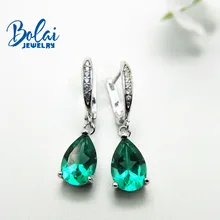 Bolaijewelry, созданный Зеленый Изумруд Серьги Груша 6*9 мм серебро 925 пробы ювелирные изделия для женщин лучший подарок