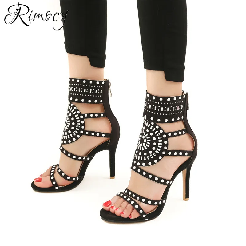 

Rimocy 2019 Summer Women Sandals Open Toe stiletto Gladiator Sandalias Fashion femme Rhinestone Crystal shoes woman rome sandals