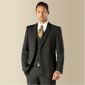 

Grooms Men Tuxedos groom suit Custom Made Wedding Suits For Men With Pants plus size Dark Gray Notch Lapel Jacket+Pants+Tie+Vest