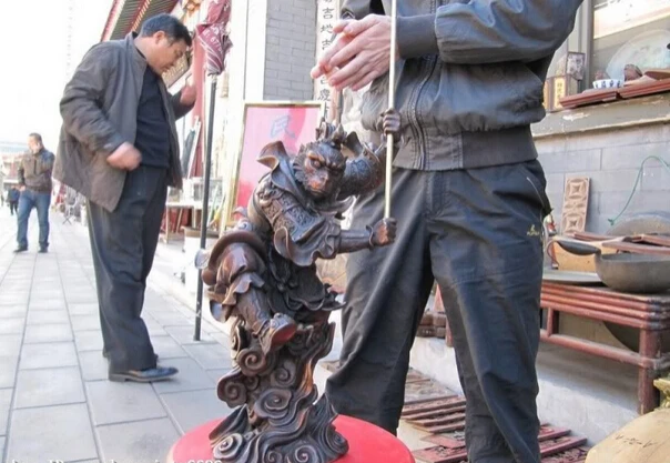 

song voge gem S1093 16"Chinese Buddhism Folk red bronze SunWuKong Monkey King Monkey God Statues