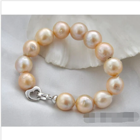 

8" 14mm round pink Edison reborn pearl bracelet 925sterling silver clasp@^Noble style Natural Fine jewe SHIPPING 5.25