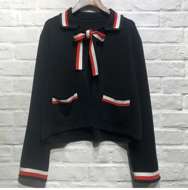

France style women's elegant knitting coat 2019 spring bowtie cardigans coat G062