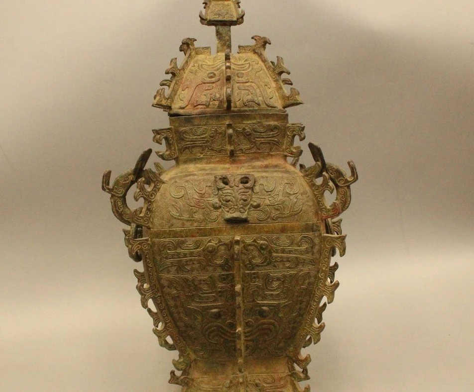 

20" Ancient China Chinese Dynasty Palace Bronze Water Wine Container Zun Vase