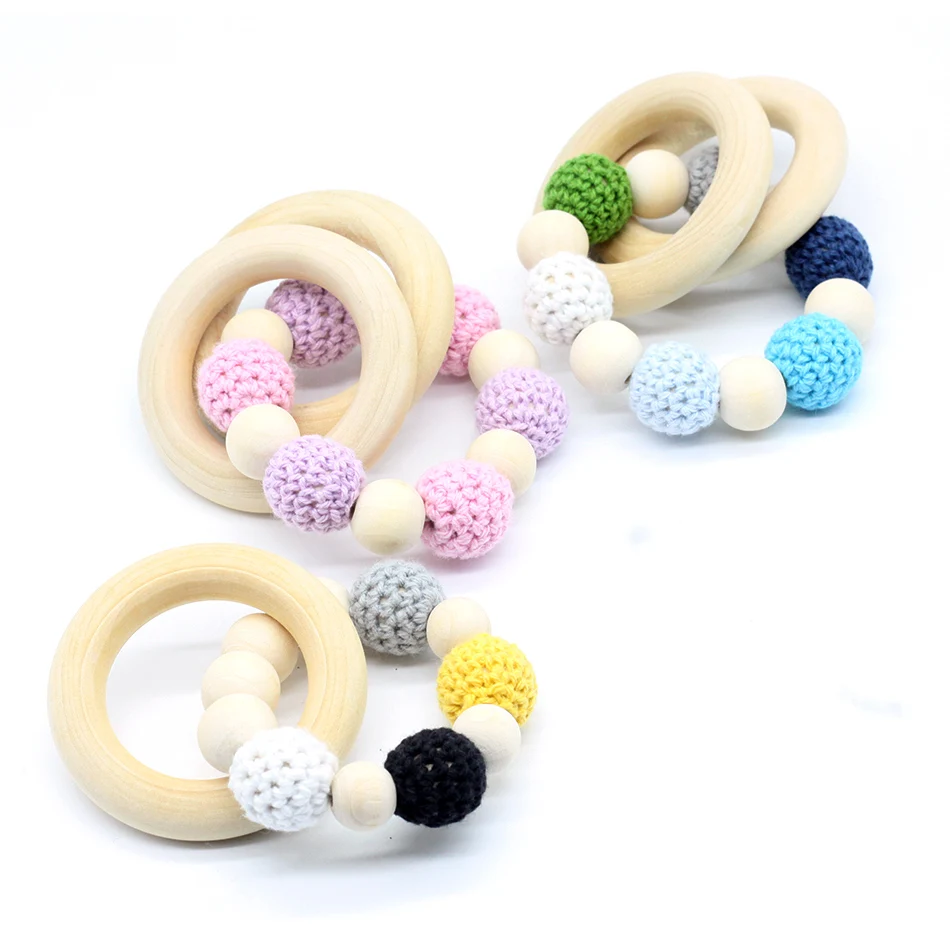 New 1PC Teething Natural Round Wood Bracelet Baby Newborn Mom Kids Wooden Teether Toyin Baby