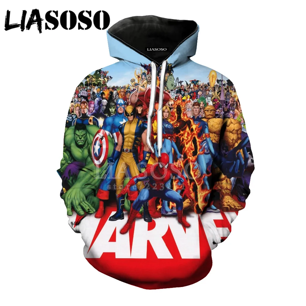 LIASOSO naverable Hulk футболка с капюшоном свитшоты Marvel comics 3D печать Supereroe Thanos Hawkeye Camicia hu6589