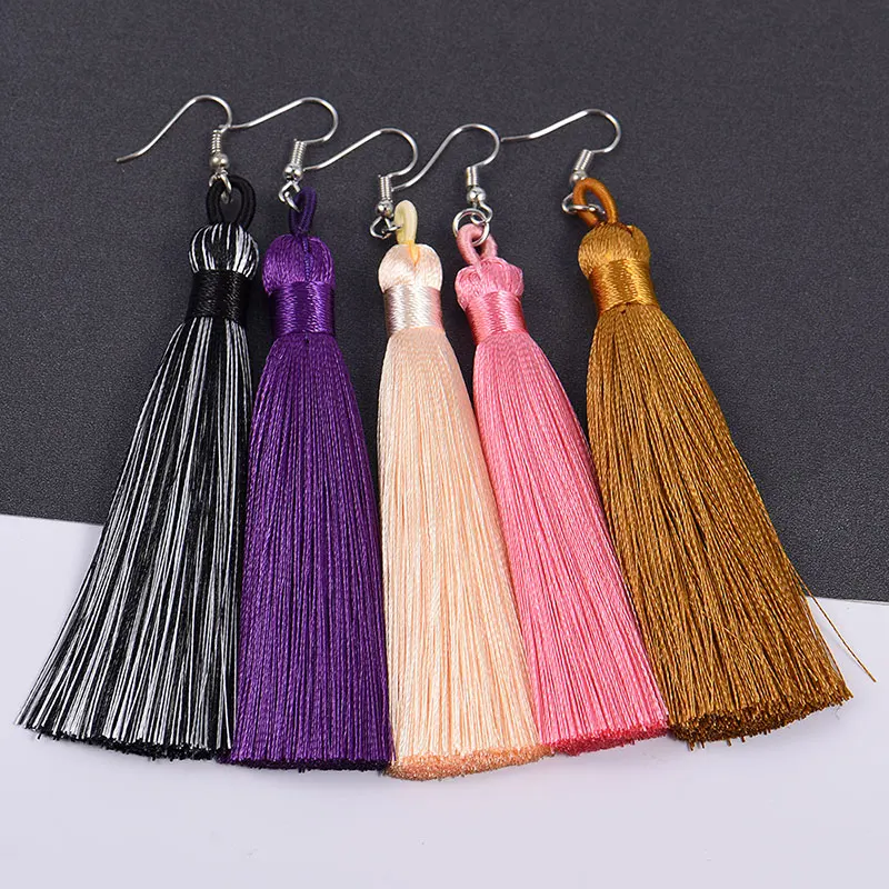 Rivca Statement Droop Tassel Earrings Boho Tassels Ear Studs With