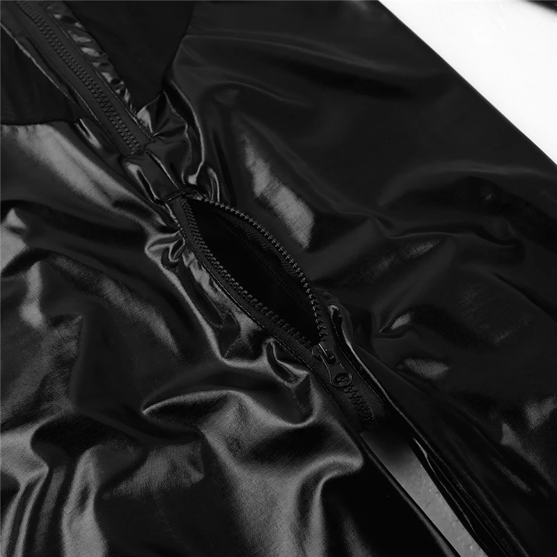 Хэллоуин Черный Унисекс Сексуальный Металлический Блестящий костюм зентай для мужчин и женщин сетка Сращивание полный боди косплей костюм латексный костюм зентай