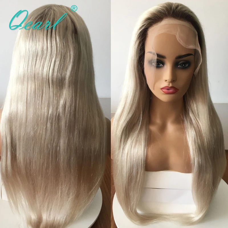 

Small Cap Size Ash Blonde Ombre Color Human Hair Lace Front Wig 4/60 Brazilian Straight Remy Hair Glueless Wigs long 13x4 Qearl