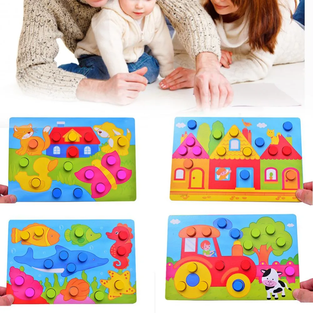 1 Set Montessory Wooden Tangram Jigsaw Board Educational Early Learning Cartoon Wood Puzzle Game Toys for