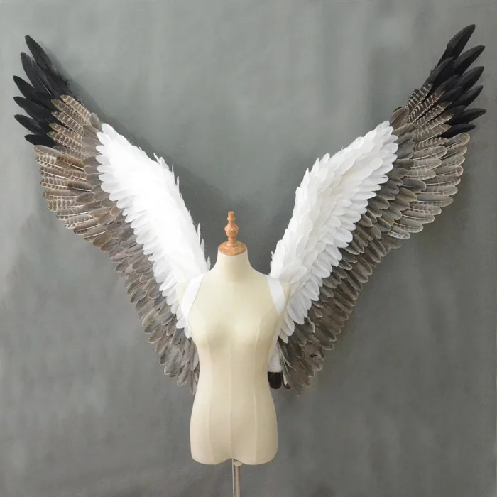 Костюмированные красивые белые и серые Мультяшные Крылья Ангела из перьев для показа мод Свадебные фотосессии реквизит игровой костюм для косплея