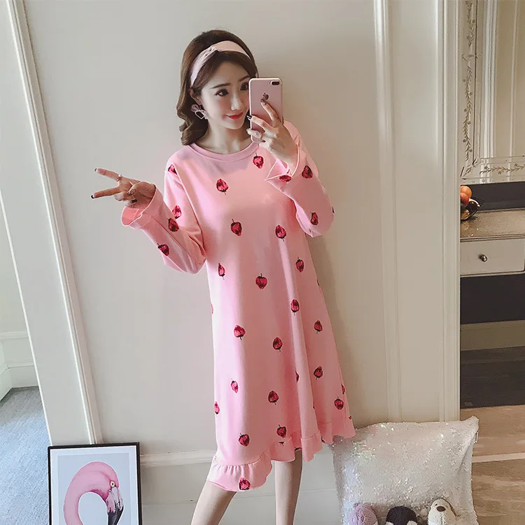 

Ladies sweet autumn new home clothes cotton long-sleeved cartoon nightdress casual nightdress cute nightdress cool breathable