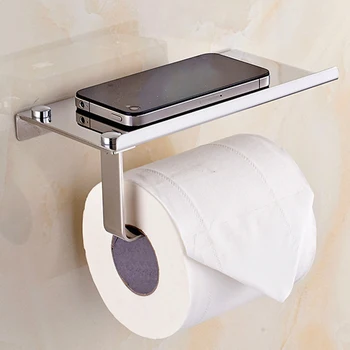 

Bathroom Toilet Roll Paper Holder Wall Mount Stainless Steel Bathroom WC Paper Phone Holder with Storage Shelf Rack
