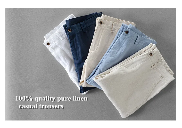 100% Quality Pure Linen Casual Pants Men Brand Long Trousers Men Business Fashion Pants For Men Pantalones Pantaloni Un Pantalon casual pants for men