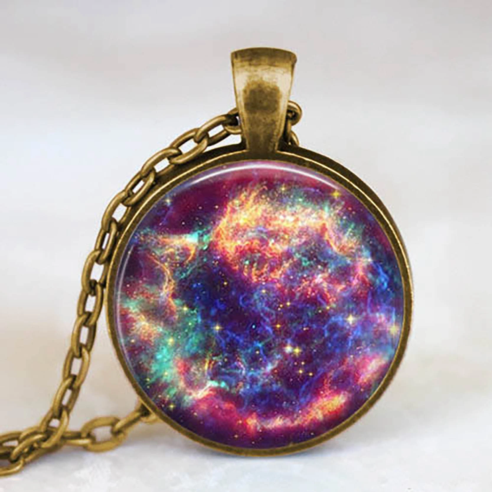 Blue and Orange Nebula Universe Galaxy Necklace Solar System Space Jewellery