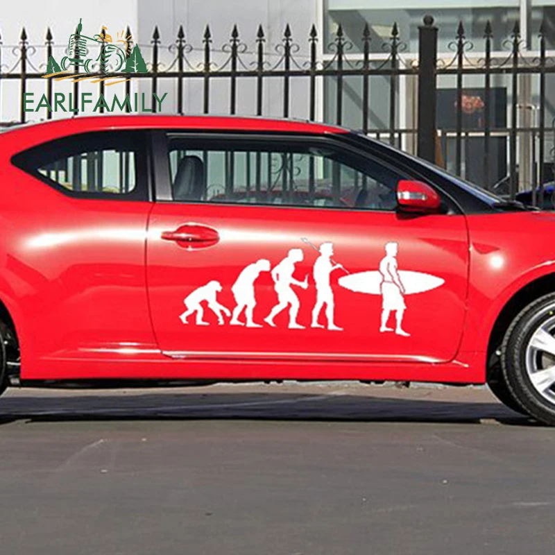 EARLFAMILY 2x Classic Humans Evolved From The Apes Is A Step By Skateboarding Surfing for Auto Door Vinyl Decal 9 Colors | Автомобили и