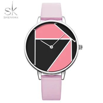 

2018 New Shengke Hip-pop Geometry Quartz Lady Watch Stylish relogio feminino Watch Women Creative Blue Waterproof Watch Women