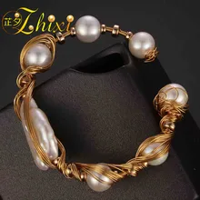 ZHIXI жемчужина браслет для Для женщин ювелирные украшения пресноводный барочный жемчуг Браслеты Белый Круглый Камень Бисер, подарок на день рождения, S301