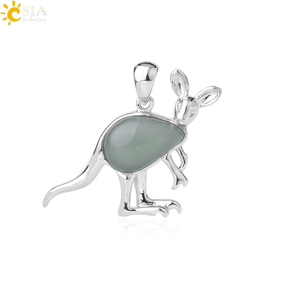 Aventurine Pendant Csja новые милые животные кенгуру подвеска в виде капли воды натуральный камень ожерелье розовый кристалл кварца модные украшения для женщин девочек F923 - Окраска металла: Aventurine Pendant