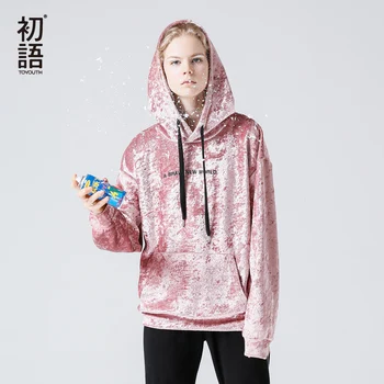 

Toyouth Velour Pink Hoodies 2019 Autumn Embroidery Letter Sweatshirts Women Long Sleeve Hooded Tracksuits Oversized Hoodie