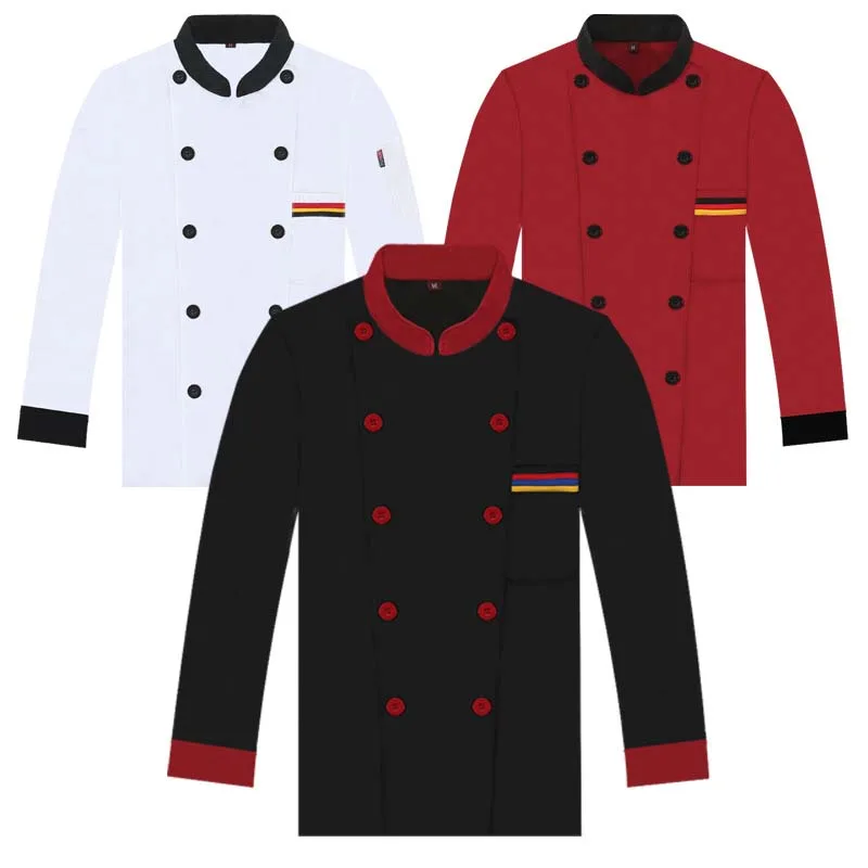 

Ten Buttons Chef Coat Unisex Long Sleeve Kitchen Chef Uniform Mock Wrap Tops Cooker Work Clothing