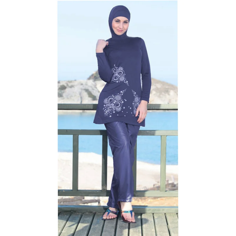 Мусульманский Исламский купальник Женские Купальники Купальник для женщин большие размеры купальники Traje de bano Mujer купальный костюм высокая талия - Цвет: Blue