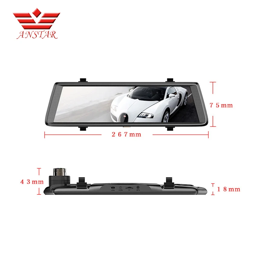 ANSTAR Android 3G 10 ''монитор зеркало заднего вида с DVR и Камера два объектива WI FI gps