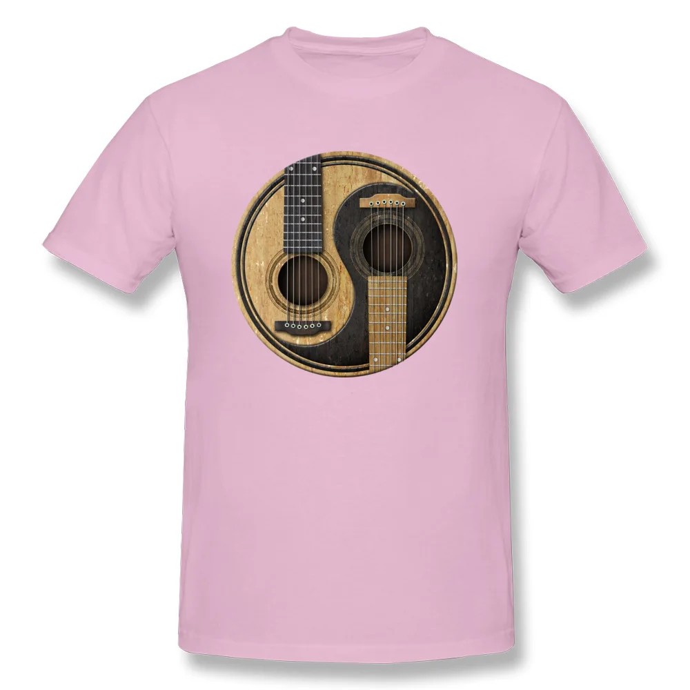 T Shirt Custom Tops & Tees Summer Fall Rife Design Short Sleeve 100% Cotton Round Neck Men Top T-shirts Design Old and Worn Acoustic Guitars Yin Yang pink