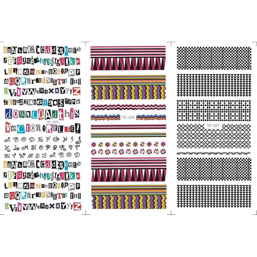

3 PACK/ LOT WATER TRANSFER DECAL NAIL ART NAIL STICKER ALPHABET LACE BLACK CHESS BOARD YE225-227